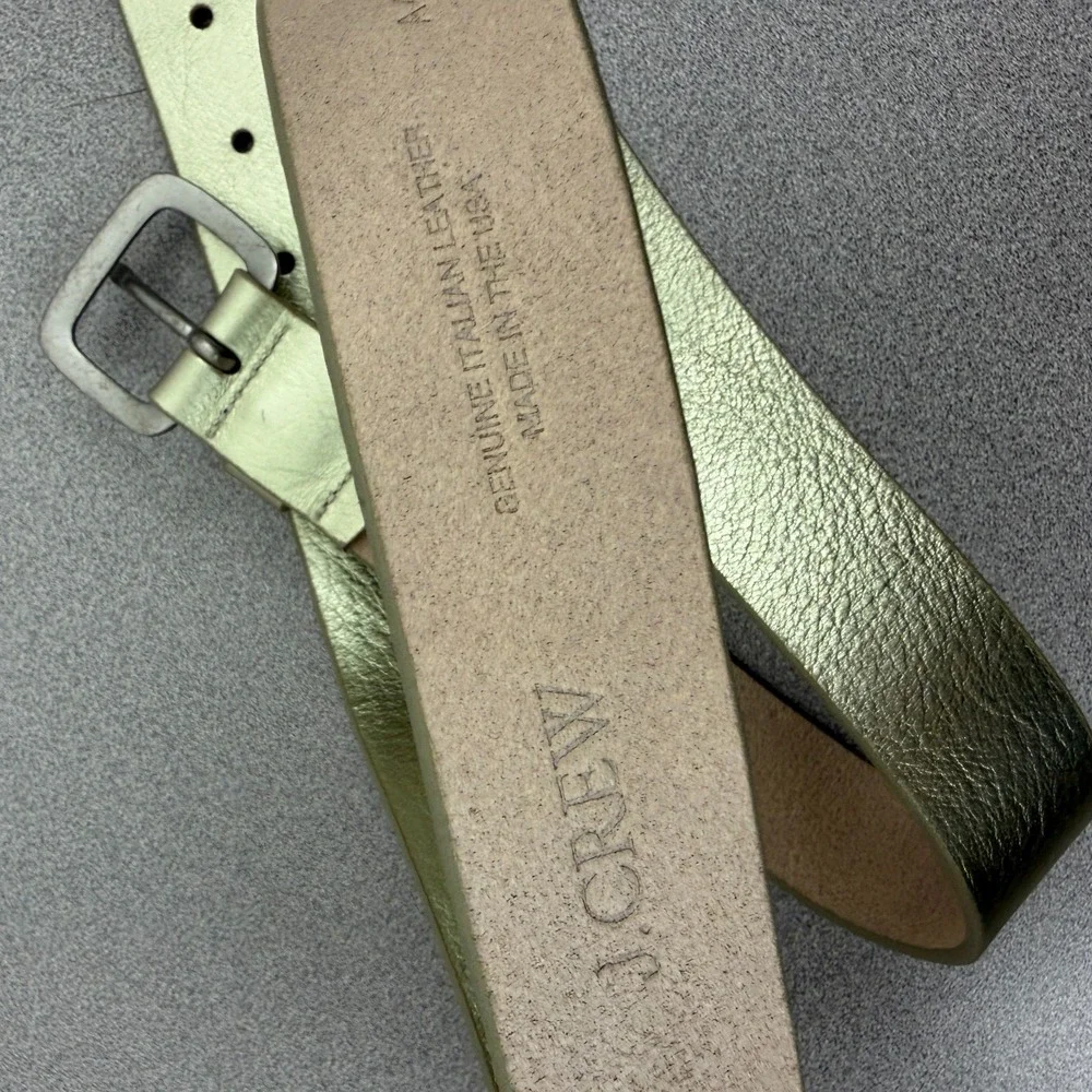 J Crew Leather Belt Womens Large Gold Dress Silver Buckle Metallic Italian USA - Picture 11 of 12